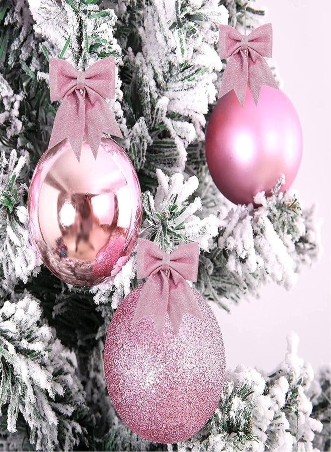 TONIFUL 6pcs Shiny Bow Pink Christmas Glitter Twist Tie Bows for Decoration Gift Box Wrapping, Christams Baskets Decor, Wedding Birthday Festival Party Decoration(5x5Inch/pcs) - Image 5